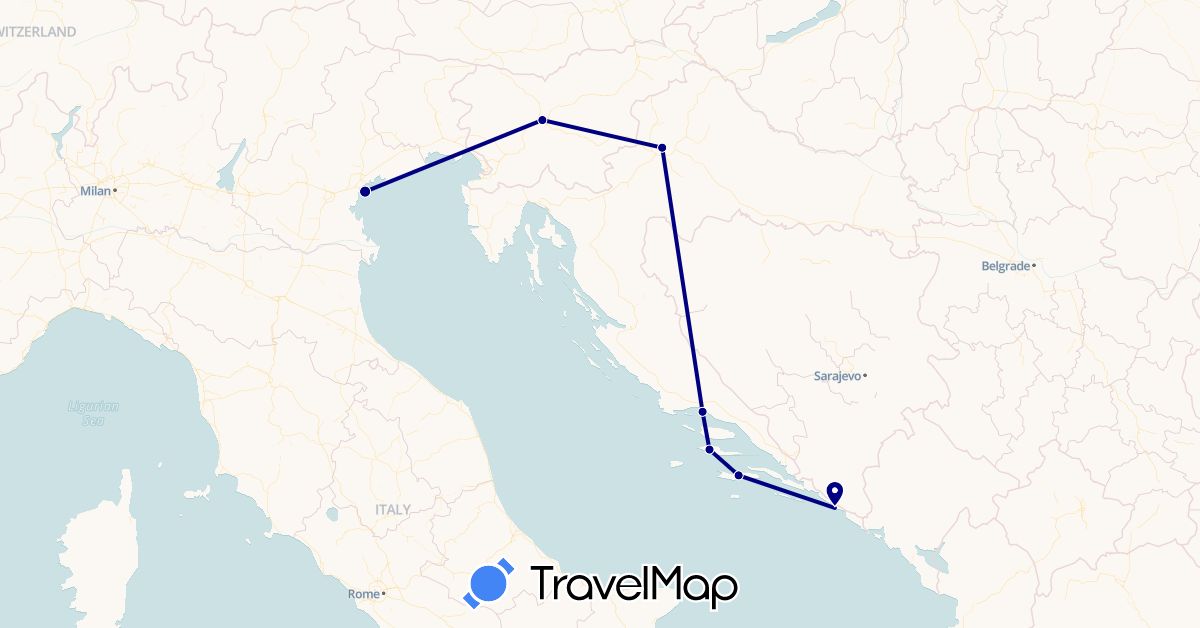 TravelMap itinerary: driving in Croatia, Italy, Slovenia (Europe)